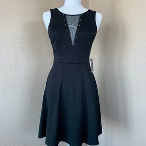 Black Deep V Mesh Studded Dress